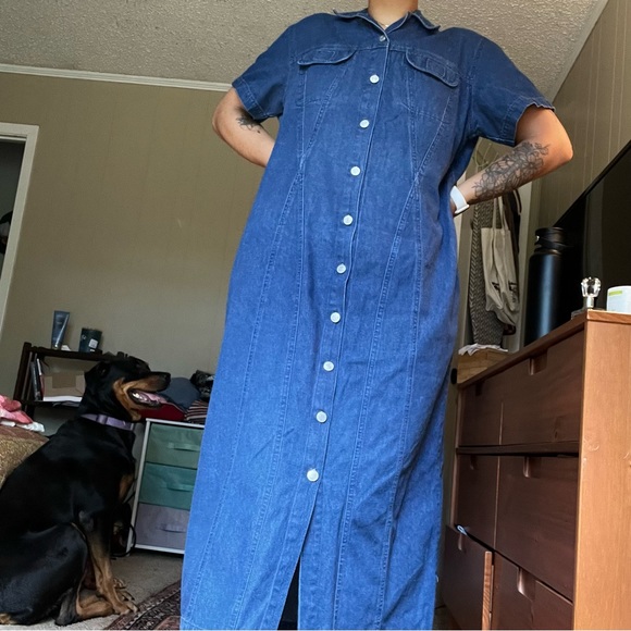 Vintage 90s Denim Maxi Dress - Picture 2 of 6